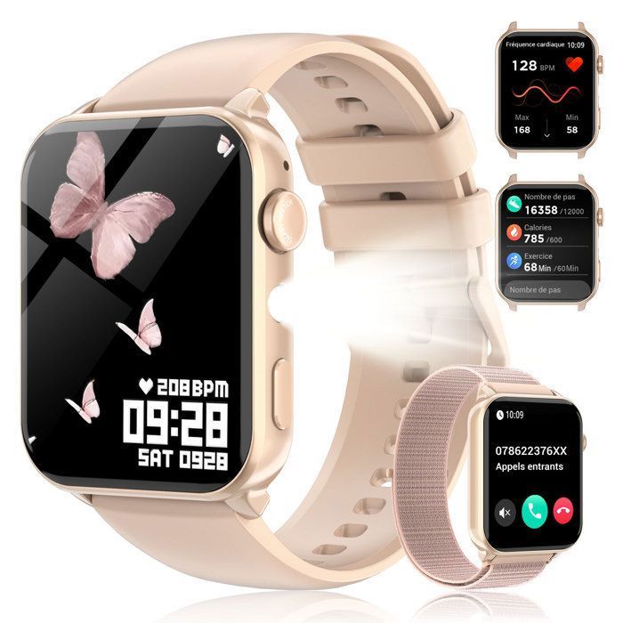 FeipuQu Montre Connectée Femme Appel 1.91 HD Smartwatch avec Lampe de poche Assistant vocal IP68 Pédomètre 120+ Sport