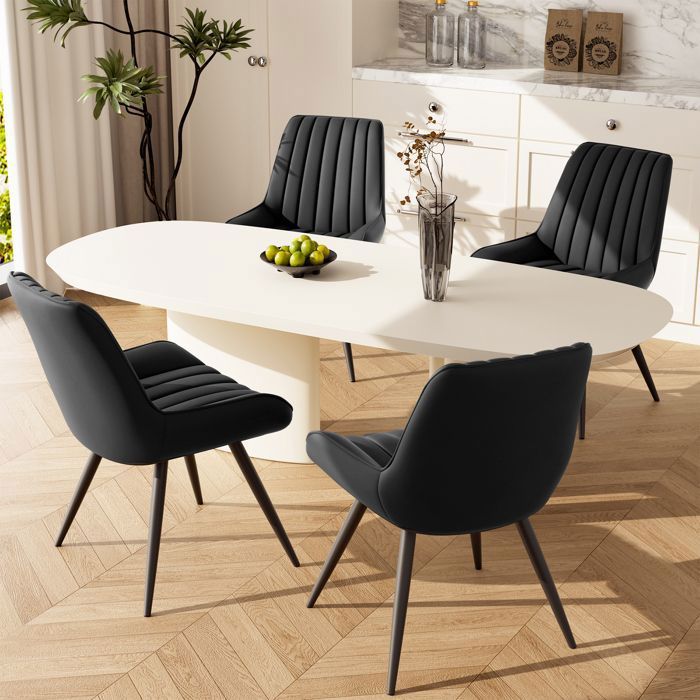 Lot De 4 Chaises De Salle à Manger Scandinaves - Tissu Beige, Pieds En Métal - Dimensions 41x50x86 Cm - Confortables Et Modernes