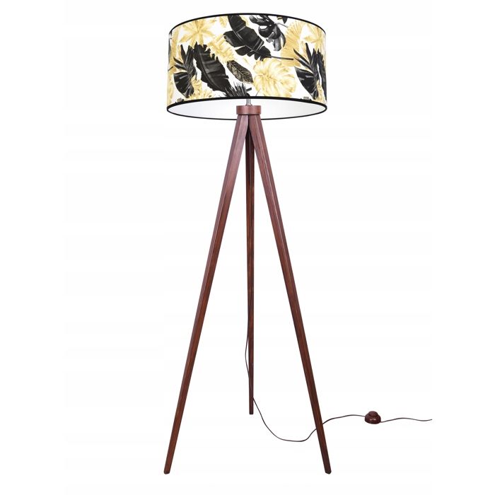 Lampadaire Trépied - Light-Home - Fleurs Dorées - Bois - Hauteur 145 cm