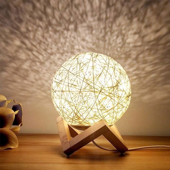 WT12629-HZDHCLH lampe de chevet en rotin crative USB rglable pour Maison Salon Chambre Beige Cadeau Nol LAMPE A POSER