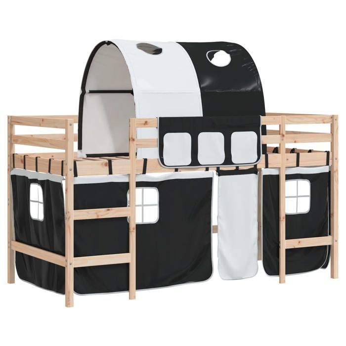 Lit mezzanine enfants avec tunnel Simple - 80x200 cm - L205.5 x P85.5 x H113.5 cm - Bois pin massif