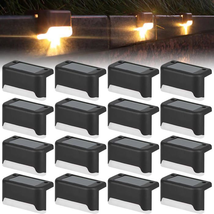 Lampes solaires pour escaliers lot de 16 éclairage extérieur LED étanche pour escaliers clôtures patios gouttières blanc