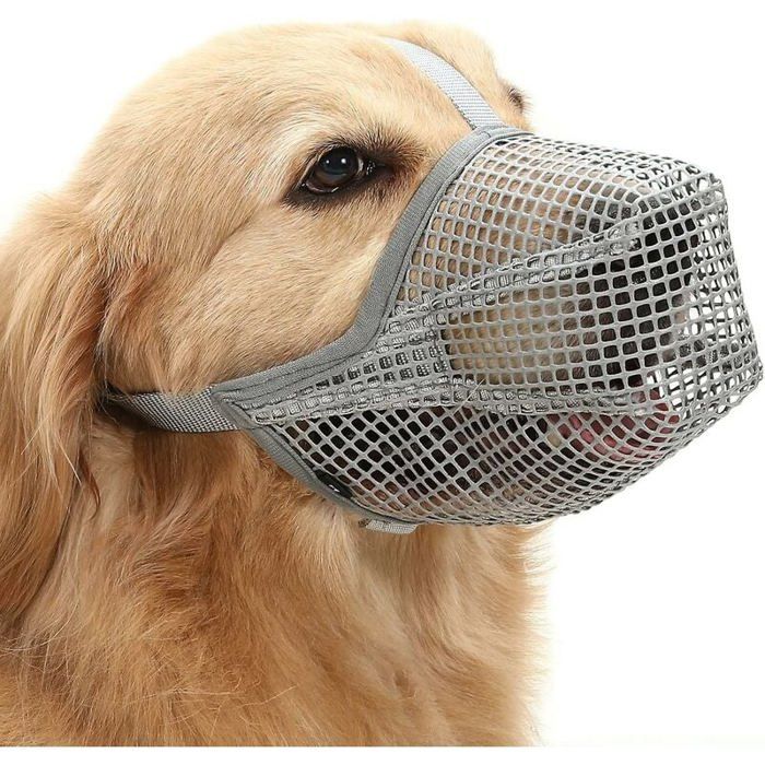 Meilleurs prix pour Muselière pour chien avec sangles réglables muselière recouverte de maille souple pour chiens de petite et moyenne taille – Gris L