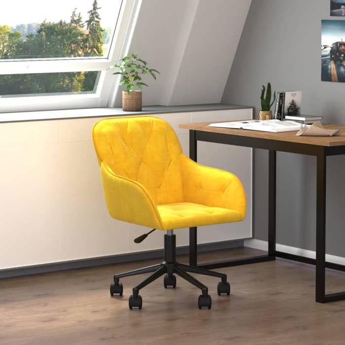 CLARENCE® Chaise pivotante de bureau - Fauteuil Salon pour Bureau/chambre - Jaune Velours LL139