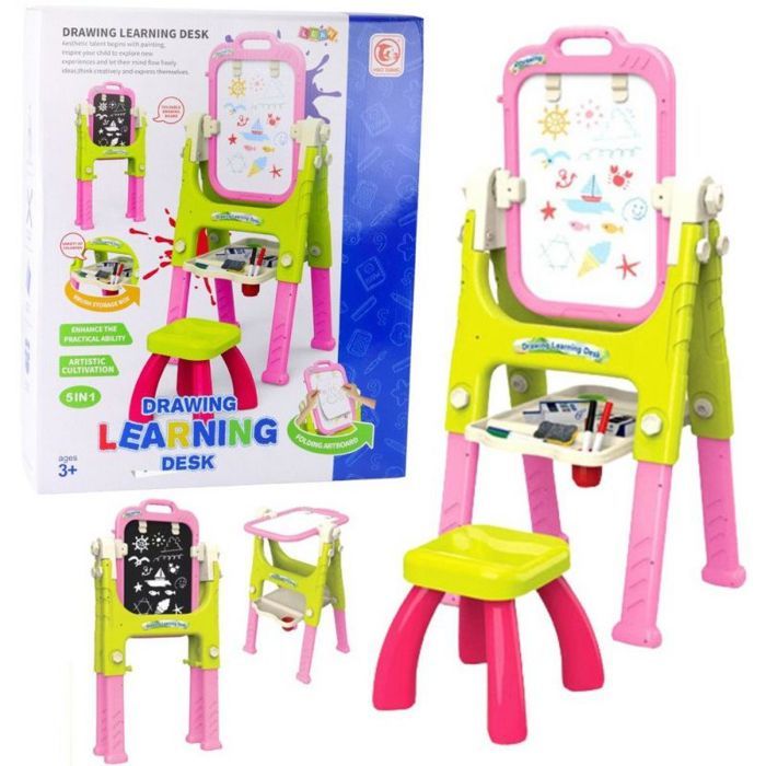 Tableau enfant Leantoys Tableau éducatif 5 en 1 avec chaise accessoires multifonctionnels rose