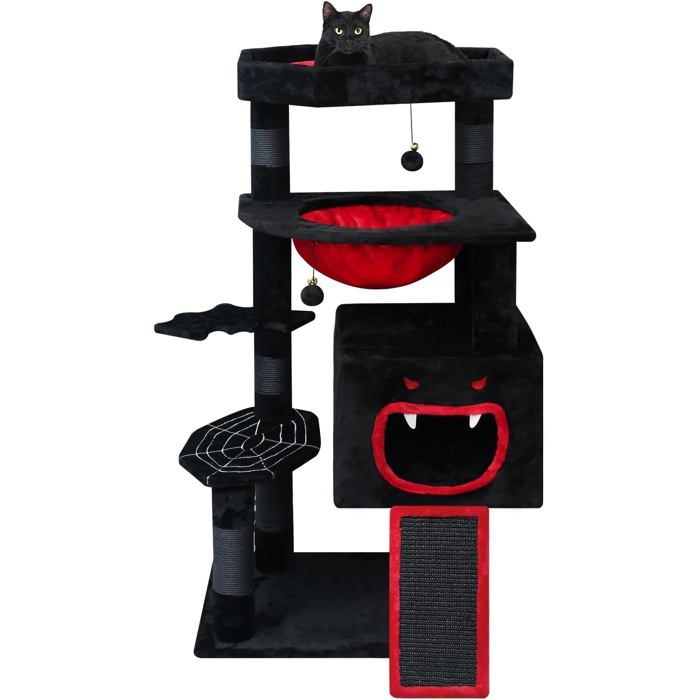 Comparer les prix de Arbre À Chat Gothique 120 Cm Noir Avec Lit De Cercueil Condo Spacieux Lit Avec Coussin Doux Épais Arbre À Chat En