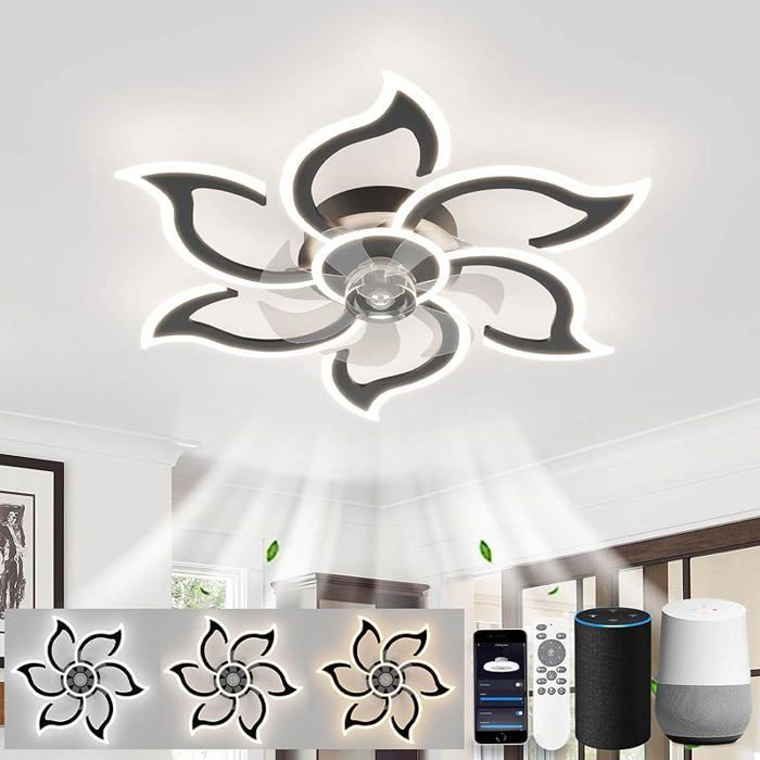 Plafonnier LED Ventilateur Silencieux Compatible avec et Google Assistant 88cm Dc Noir + tlcommande + + google As VENTILATEUR DE PLAFOND - Hanlin