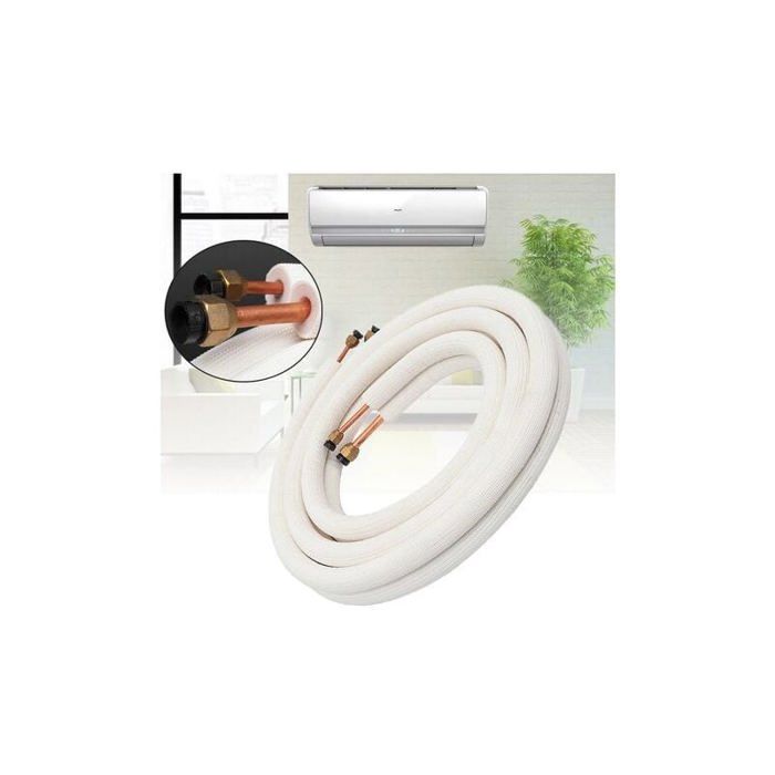 Tuyau réfrigérant pour climatiseur - PZCC - 1/4 x 3/8 - Cuivre avec aluminium - Isolé 3 m - Blanc