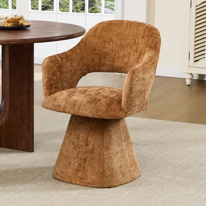 Ya-Home Chaise de Salle à Manger Lot de 1 Chaise de Cuisine avec Dossier en Chenille Fauteuil de Salon Pivotante et Rétro Orange
