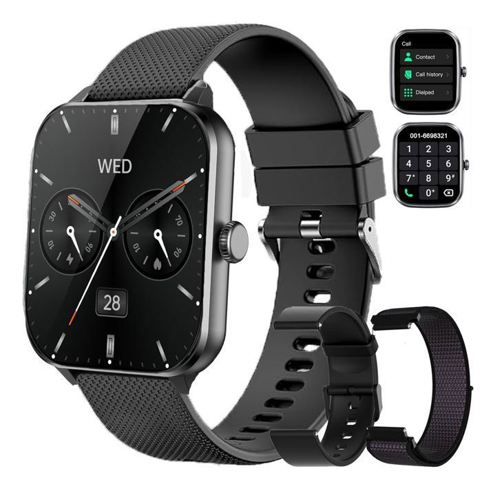 Blackview Montre Connectée Homme Répondez/Passez des appels Cardio/SpO2/ Sommeil IP68 3 Bracelets Pour iPhone/Samsung/Android