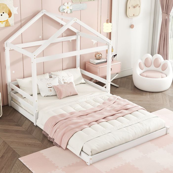 Lit Cabane Enfant - MERAX - 140x200 - Bois Massif Blanc - Style Minimaliste - Autonomie Montessori Lit Cabane Enfant - MERAX - 140x200 - Bois Massif Blanc - Style Minimaliste - Autonomie Montessori