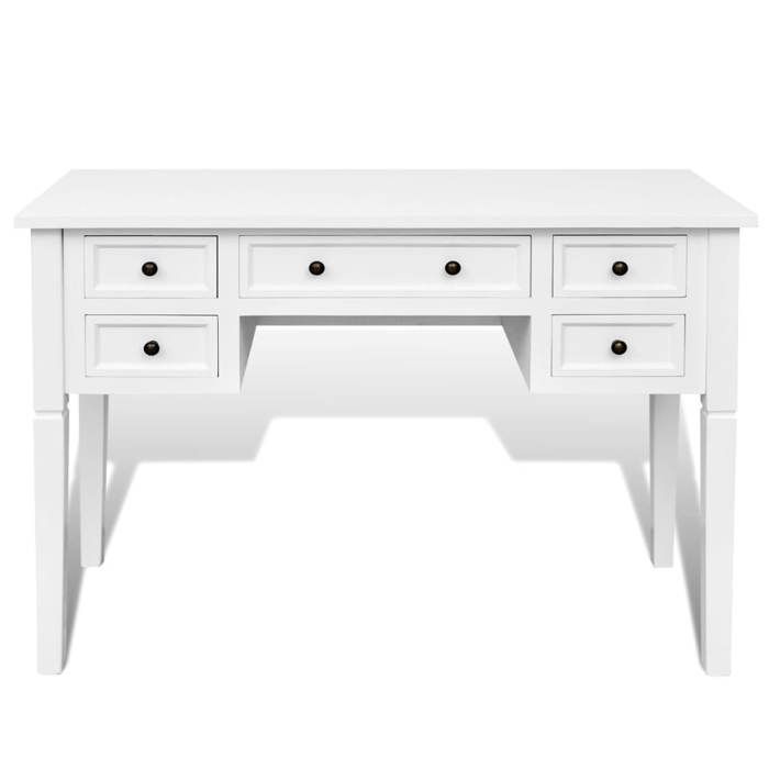 Bureau blanc à tiroirs - CLARENCE - 5 tiroirs - 109 5x45x77 5 cm - MDF et pin - Fixation murale incluse