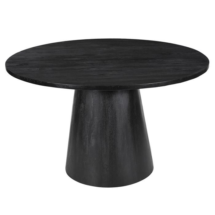 TOMMY - 130 - Table à manger ronde en bois de manguier noir D130 cm