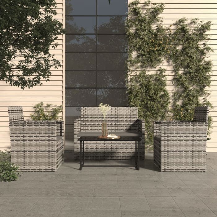 Ensemble mobilier dextérieur résine tressée - Happiness - 4 pièces - Coussins anthracite - Résine tressée Ensemble mobilier dextérieur résine tressée - Happiness - 4 pièces - Coussins anthracite - Résine tressée