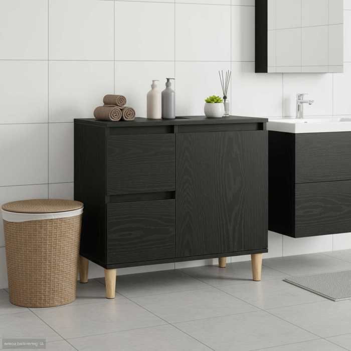 Cabinet de salle de bain avec tiroir - Happiness - Chêne noir - 65x33x60 cm - Grand espace de rangement - Avec tiroir Cabinet de salle de bain avec tiroir - Happiness - Chêne noir - 65x33x60 cm - Grand espace de rangement - Avec tiroir