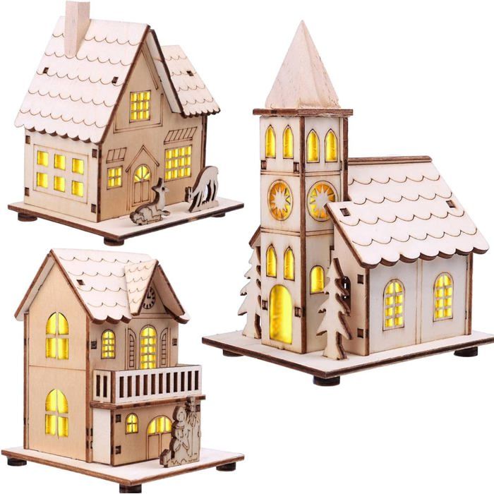 Figurine Lumineuse Maison De Noël Vintage – Décoration De Village En Résine Avec LED Chaude – Idéal Pour Sapin, Terrasse Ou Intérieur (type A, Sans Piles)