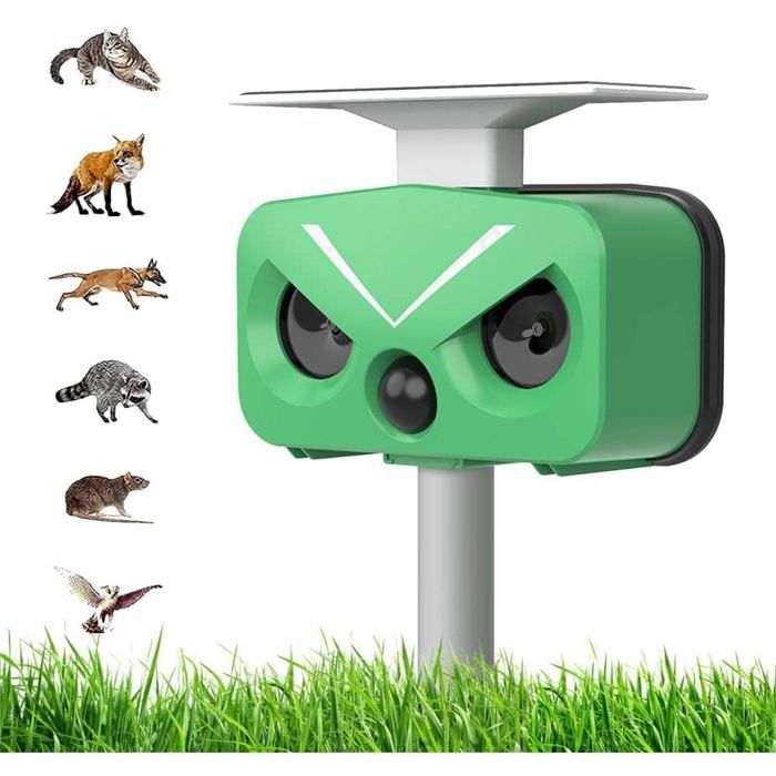 Répulsif Ultrason Solaire Anti-Chats -  - 5 Modes Réglables Étanche IP66 - Éloigne Animaux Domestiques et Sauvages - 2 Packs