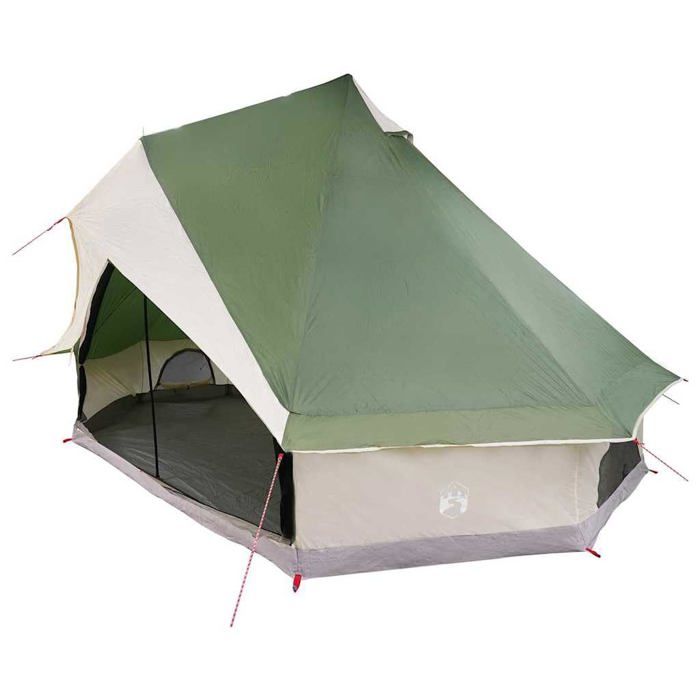 Tente Tipi familiale - vidaXL - 400x346x250 cm - Vert et beige - Imperméable - Ignifuge - Sac de transport inclus