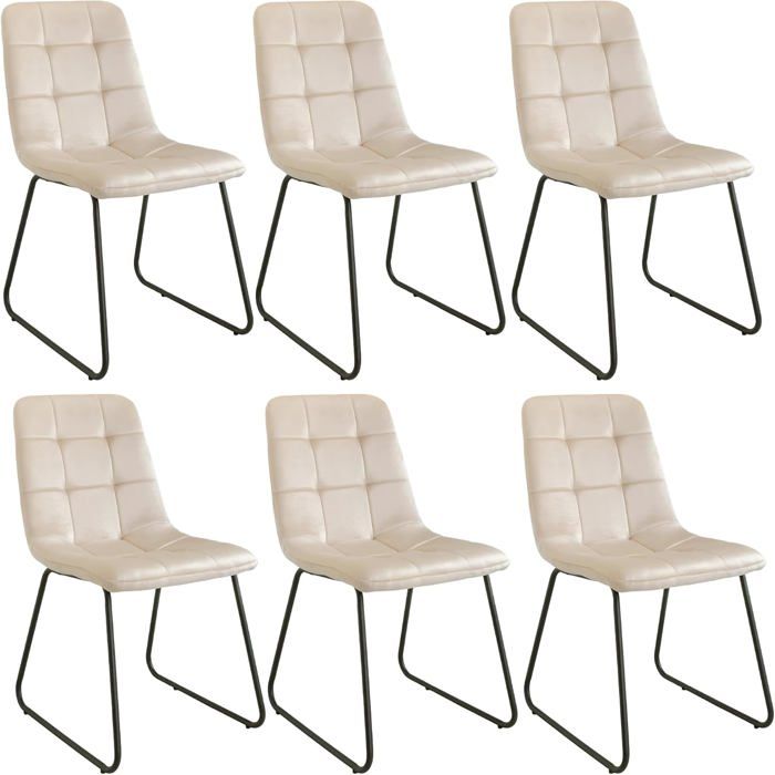 JIEXI Lot de 6 Chaises de Salle à Manger Ergonomique Chaise de Cuisine en Velours Rembourrée U Pieds en Métal (beige)