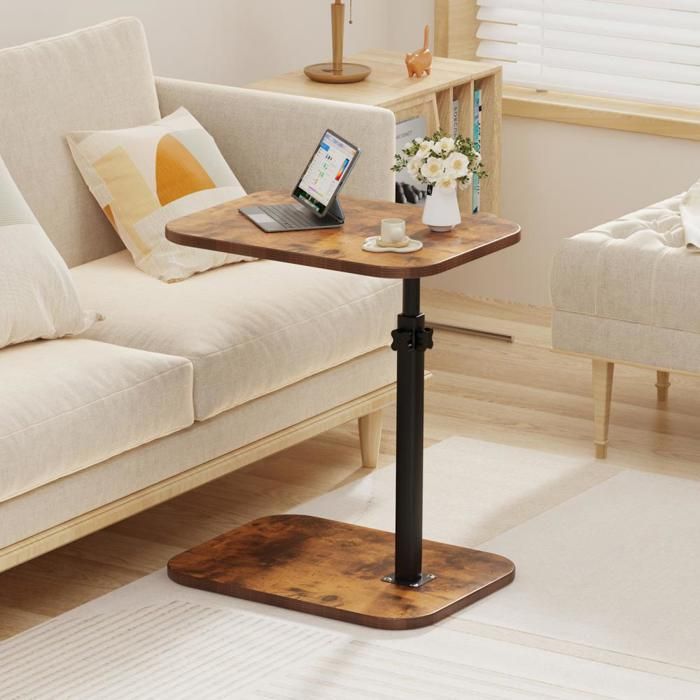 SUPFINE Table dAppoint en Forme de C Hauteur Réglable Petit Table Café Moderne Coulissante 360° Pivotante pour Canapé Lit