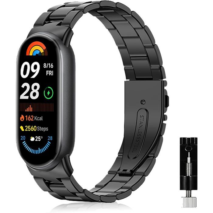 Bracelet en métal pour Xiaomi Smart Band-KAL-Bracelet Métal pour Xiaomi Mi Band 10/9/8 Acier Inoxydable Homme/Femme