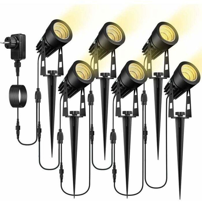 Lot de 6 Lampes de Jardin avec Piquet - Projecteur LED Étanche IP65 - Blanc Chaud
