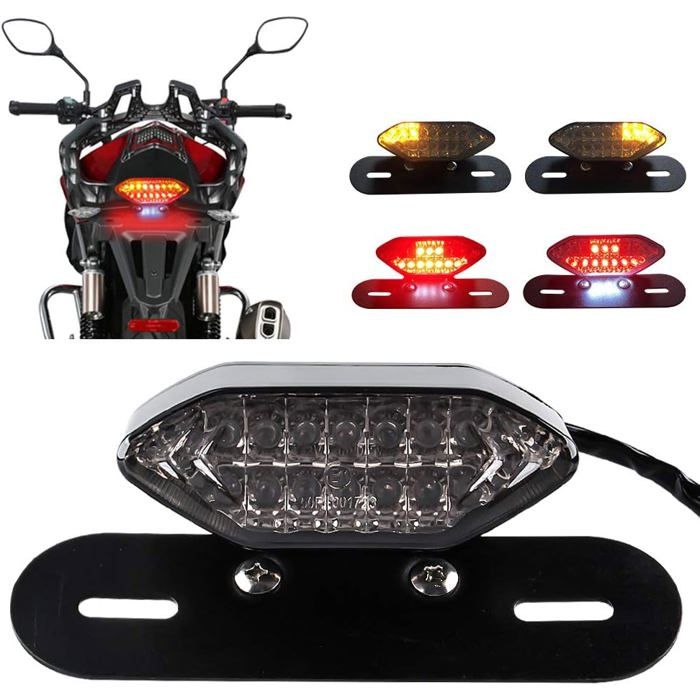 20 LED Feu arrière de Moto Intégré Moto Feu de Frein à LED&Clignotant Moto LED Feux de Conduite à LED Moto Avec-Noir Lentille