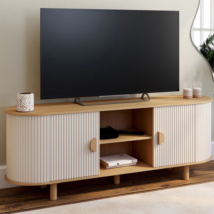 ID MARKET meuble tv KANEL 2 portes 140 cm beige à poser