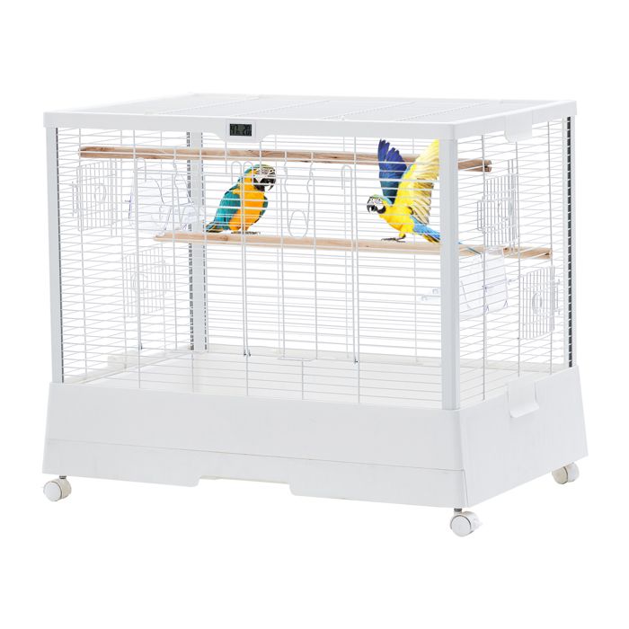 Cage à oiseaux 28 Pouces 71x68x47 cm avec Roulettes Détection Température Mangeoires pour Perruches Inséparables Blanc