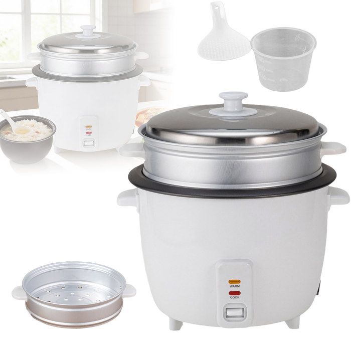 Cuiseur à Riz Électrique 4 L 750W Revêtement Antiadhésif Fonction Maintien au Chaud avec Panier Vapeur Inox Verre Doseur Cuillère