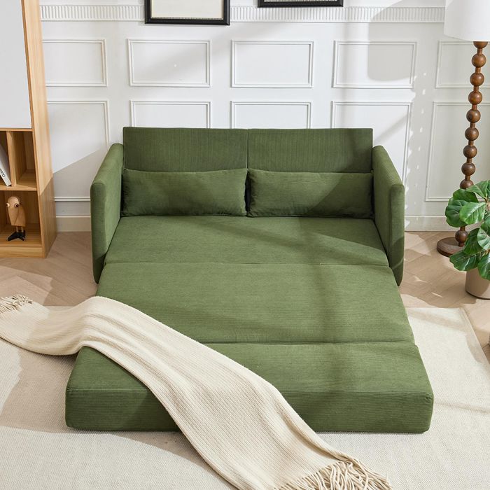 Canapé-lit 2 places - MINIMAL - Canapé-lit au sol convertible - Velours côtelé vert - 165 x 92 x 82 cm - 2 coussins Canapé-lit 2 places - MINIMAL - Canapé-lit au sol convertible - Velours côtelé vert - 165 x 92 x 82 cm - 2 coussins