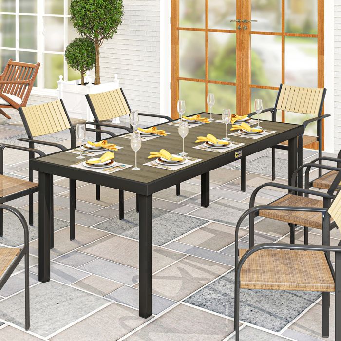 Table de jardin rectangulaire pour 8 personnes en aluminium table de salle à manger extétieur plateau PE à lattes
