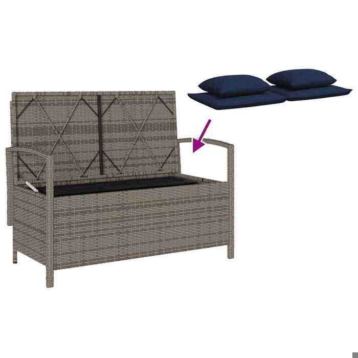 Sale 2026@ Banc de rangement de jardin avec coussin gris résine tressée - Banquette de balcon @8729