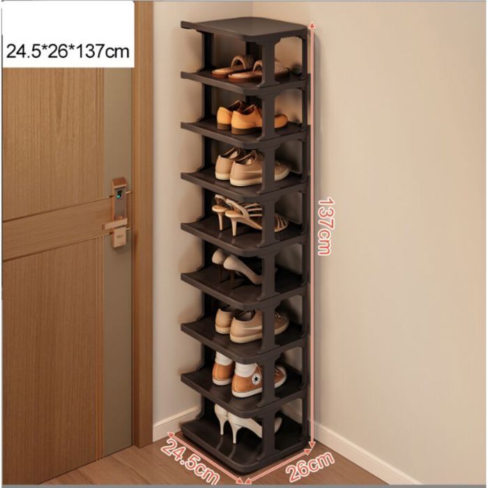 Étagère à chaussures à 9 niveaux pour un rangement peu encombrant dans le couloir et la chambre - Empilable et élégante en noir