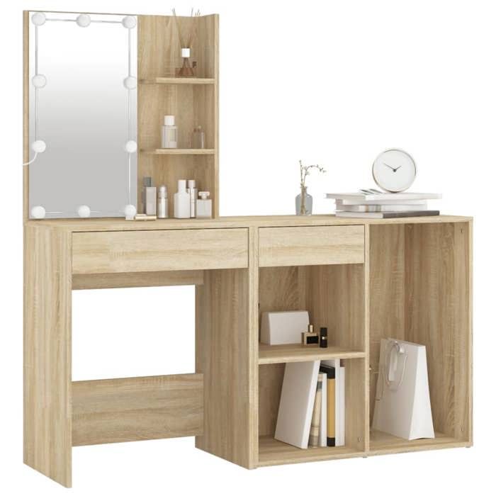 (5041)Moderne Coiffeuse à LED avec Cabinet Chêne sonoma Bois dingénierie poid:45 kg