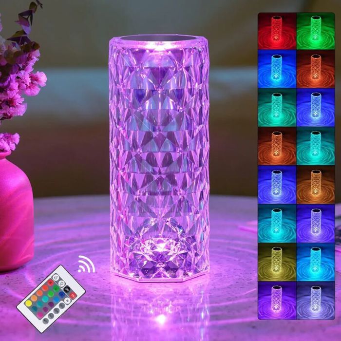 Lampe bureau LED acrylique chevet télécommande tactile 16 couleurs 4 modes veilleuse RGB