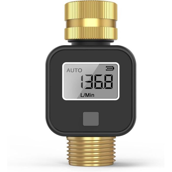 Compteur eau numérique 4 modes débitmètre laiton pour tuyau arrosage