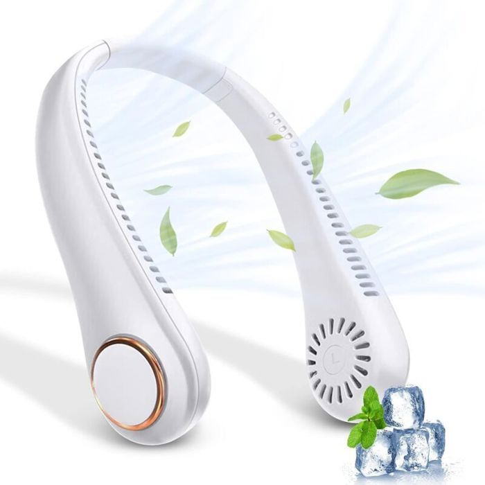 Ventilateur Portable Cou Sans Feuilles Ventilateur Portable Nuque Rechargeable par USB Ventilateur Dencolure Réglable à 360°