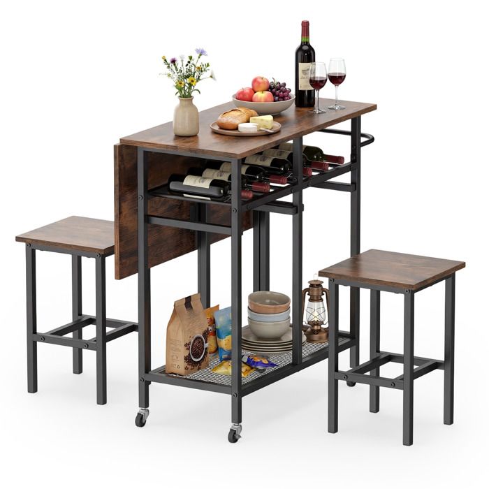 Ensemble de Table à Manger 3 Pcs COSTWAY Table de Cuisine Extensible avec 2 Tabourets 74×74×80cm Couleur Noir Ensemble de Table à Manger 3 Pcs COSTWAY Table de Cuisine Extensible avec 2 Tabourets 74×74×80cm Couleur Noir