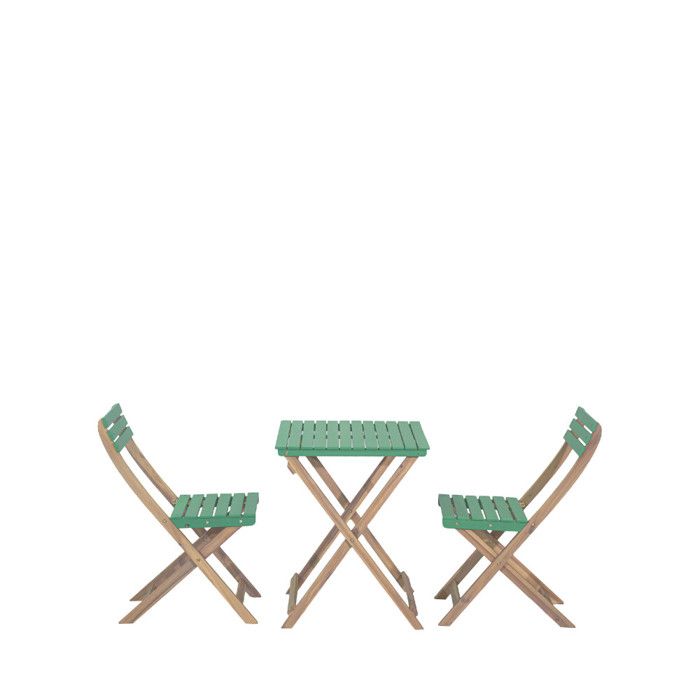 Dana - Ensemble table de jardin pliante bistrot et 2 chaises en bois - Vert Dana - Ensemble table de jardin pliante bistrot et 2 chaises en bois - Vert