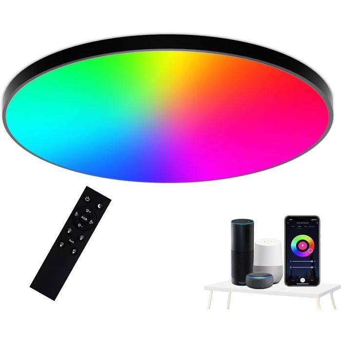 Plafonnier Led Couleur 24W Luminaire Plafonnier Led Et Contrôle App Lampe De Plafond Dimmable Compatible Avec Alexa Google H[AT94]