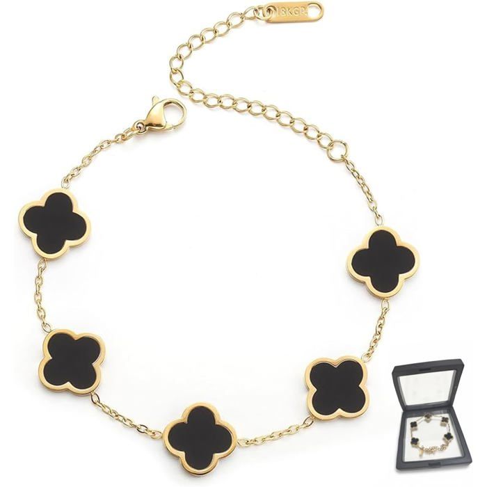 Bracelet Trefle 4 Feuilles Femme 18K Plaqué Réglables Bijoux Chanceux Bracelet Acier Inoxydable Élégant Pour Fille Cadeau Sa[PP194]