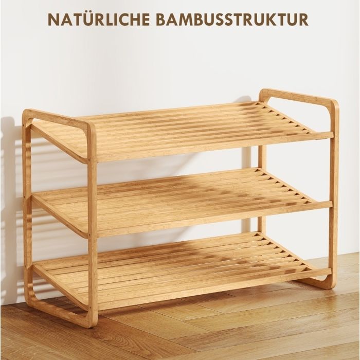 Meuble à chaussures en bambou naturel 3 niveaux 76 x 33 x 50 8 cm entrée et chambre 30 kg ORVRYN