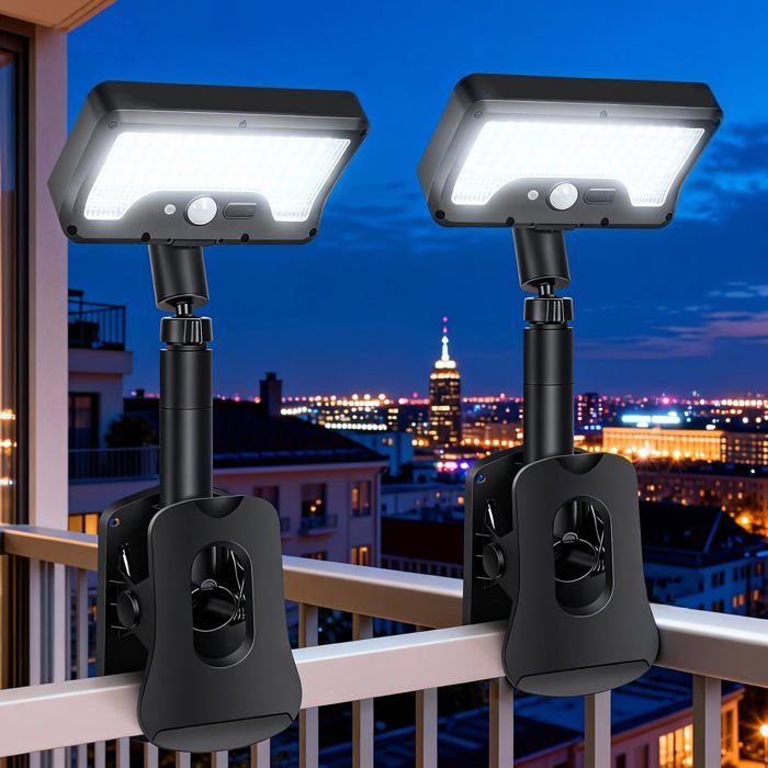 Lot de 2 lampes solaires pour extérieur lampe solaire à clip avec détecteur de mouvement 3 modes LED étanchéité IP65 lampes so