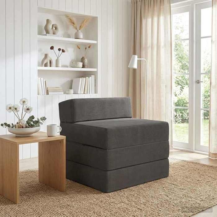 vidaXL Canapé-lit pliable gris foncé 200x70x15 cm convertible confortable gain place salon moderne fonctionnel
