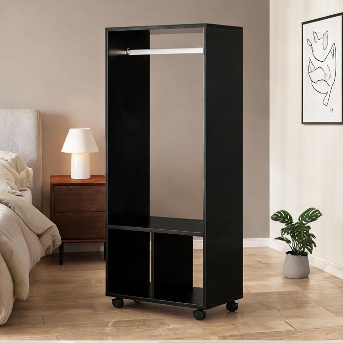 Armoire penderie mobile en panneaux de particules imitation bois noir - 128 cm