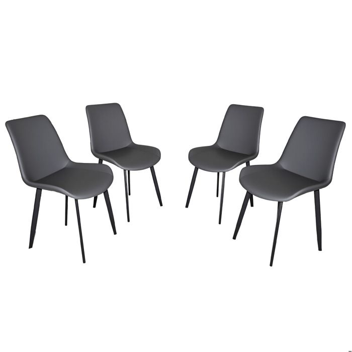 ULEVR Lot de 4 chaises de salle a manger grises en simili PU avec pieds en acier carbone dossier courbe