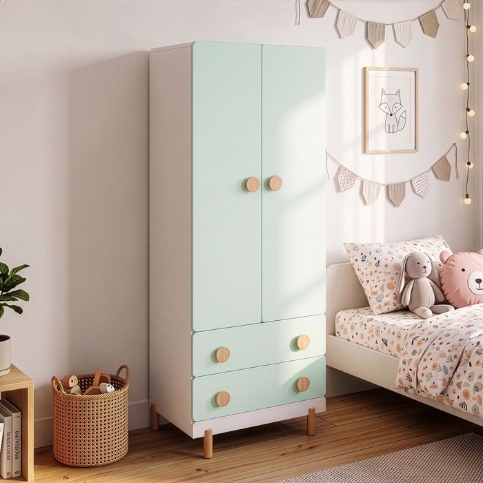 Armoire enfant Vaarentaa 2 portes 2 tiroirs 156 x 60 x 41 cm vert menthe