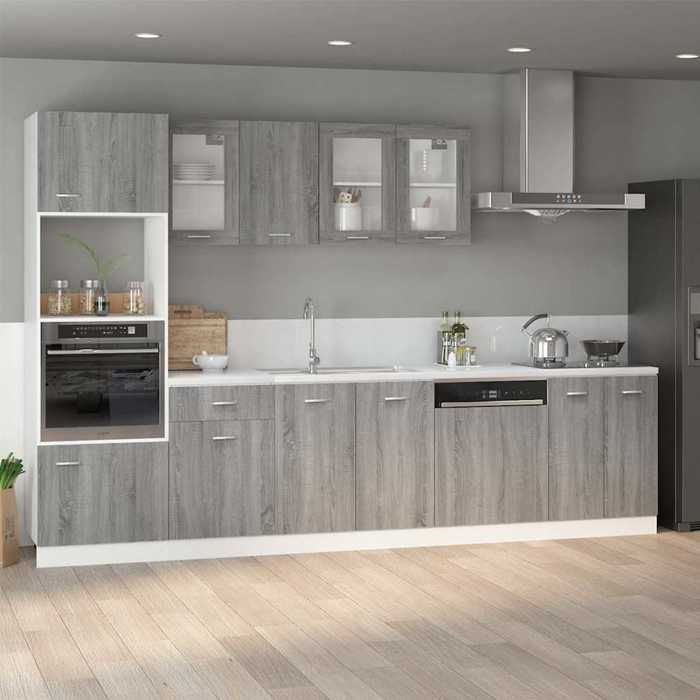 Bon marché *Meuble Micro-Ondes Lyon Gris Sonoma 60 x 57 x 207 cm en Bois dingénierie avec 2 portes et 4 étagères pour Cuisine 279