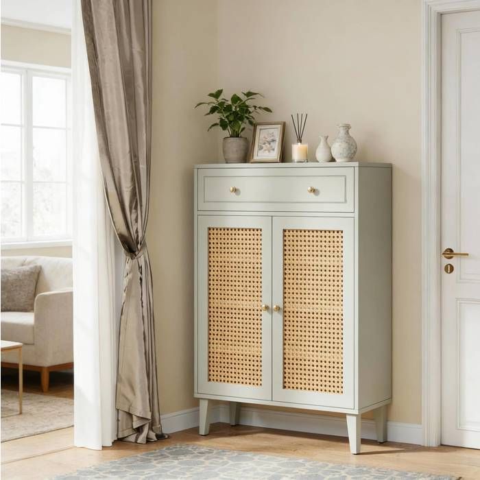 Meuble à chaussures 2 portes 1 tiroir et étagères réglables - MODENVIE - Vert menthe MDF 80×40×111 cm